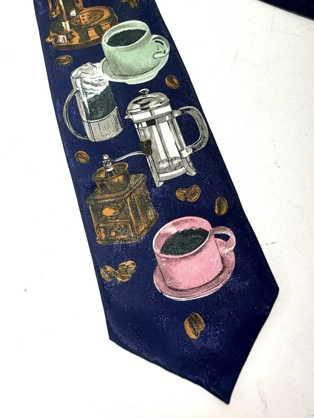 M Kaye Coffee Theme Tie Espresso Cups French Press Novelty Silk Necktie